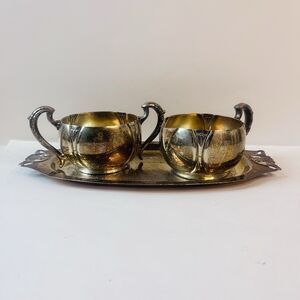 Sliver-Plated Creamer and Sugar Bowl Set with a Matching Tray Unbranded